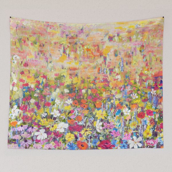Item preview, passionate blue orange yellow red wildflower field abstract painting hand painted  designed and sold by ColorandColor.