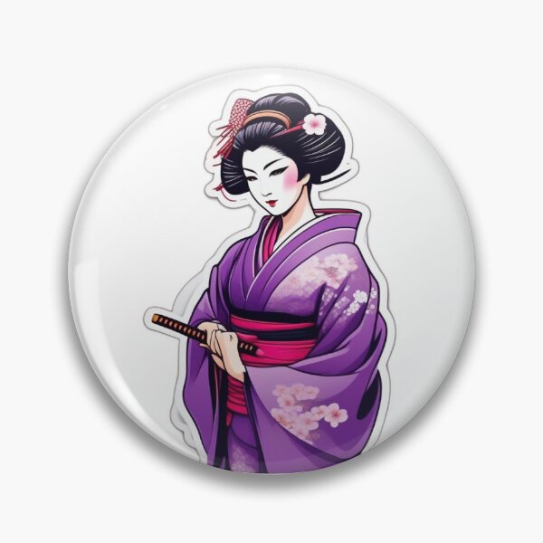 Item preview, Geisha purple kimono with cherry blossoms holding a katana sword Kyoto Japan Aesthetic  designed and sold by VIZARDcreations.