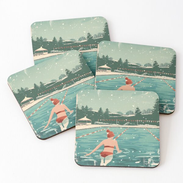 Item preview, Winter swimming in the outdoor pool - retro  designed and sold by Wildflow Creations.