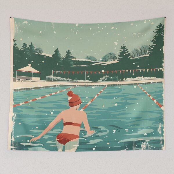 Item preview, Winter swimming in the outdoor pool - retro  designed and sold by Wildflow Creations.