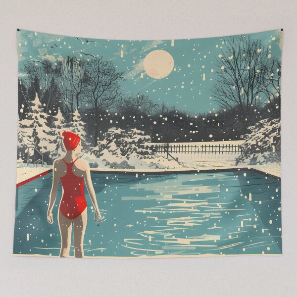Item preview, Winter swimming in the outdoor pool - retro  designed and sold by Wildflow Creations.
