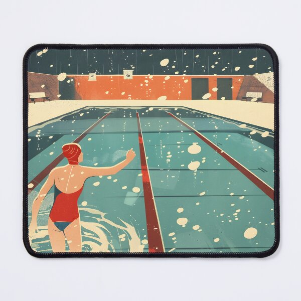 Item preview, Winter swimming outside in the pool while snowing - retro designed and sold by Wildflow Creations.