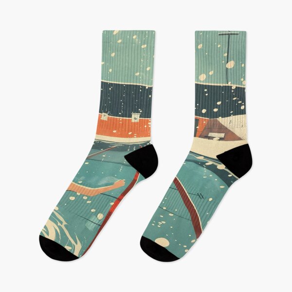 Item preview, Winter swimming outside in the pool while snowing - retro  designed and sold by Wildflow Creations.
