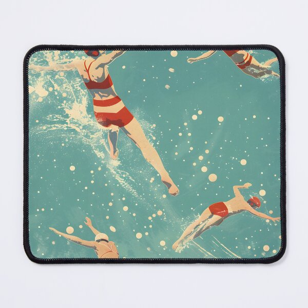 Item preview, Retro swimmers in icy snowy water designed and sold by Wildflow Creations.