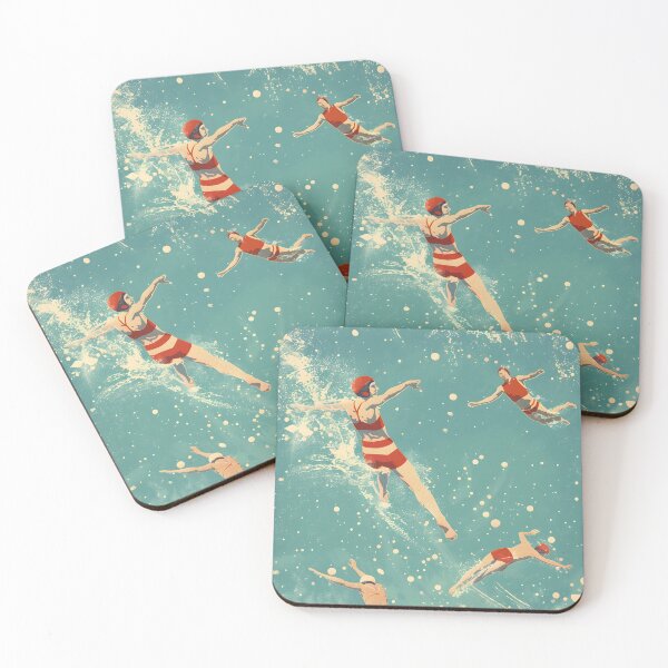 Item preview, Retro swimmers in icy snowy water designed and sold by Wildflow Creations.