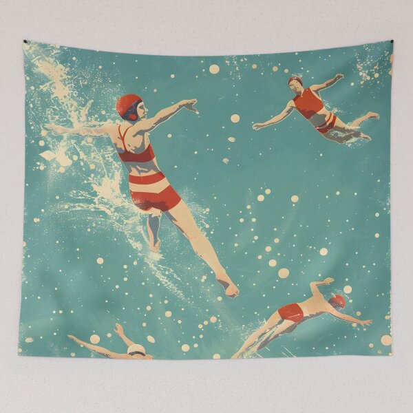Item preview, Retro swimmers in icy snowy water designed and sold by Wildflow Creations.