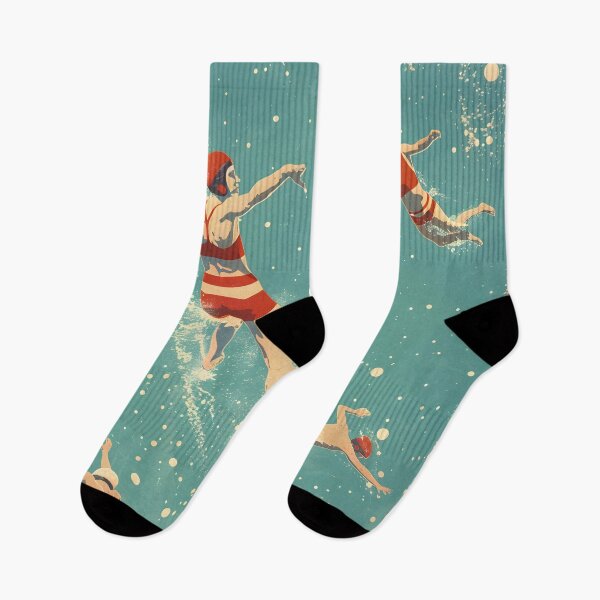 Item preview, Retro swimmers in icy snowy water designed and sold by Wildflow Creations.
