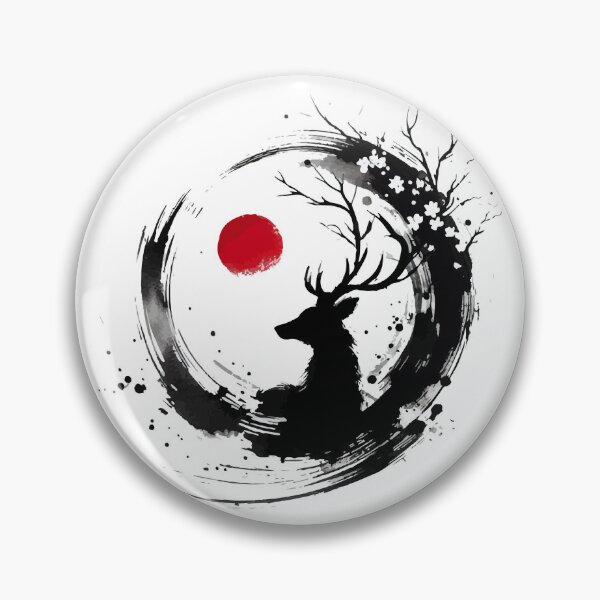 Item preview, Sumie Enso Japanese Brushstroke Floral Deer Antlers designed and sold by TomFrontierArt.