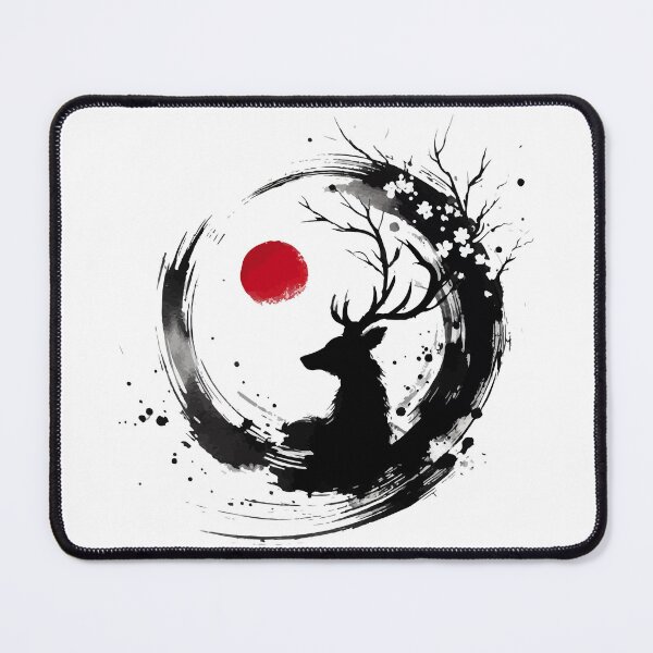 Item preview, Sumie Enso Japanese Brushstroke Floral Deer Antlers designed and sold by TomFrontierArt.