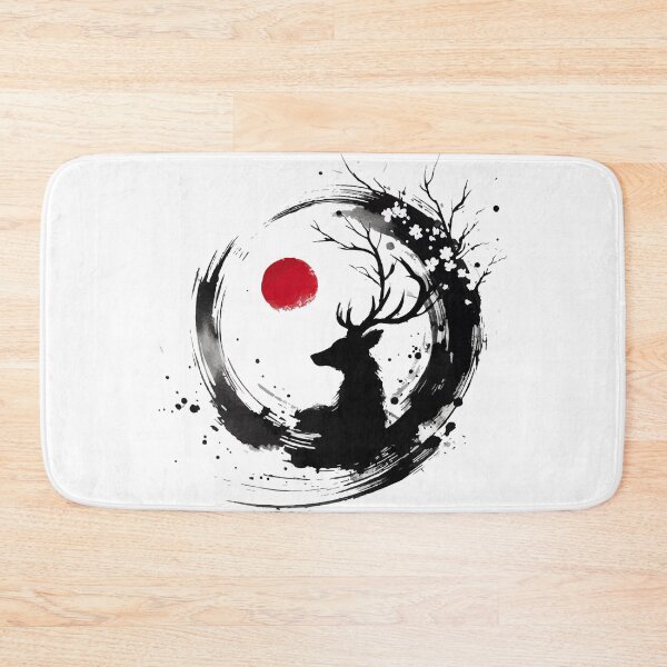 Item preview, Sumie Enso Japanese Brushstroke Floral Deer Antlers designed and sold by TomFrontierArt.