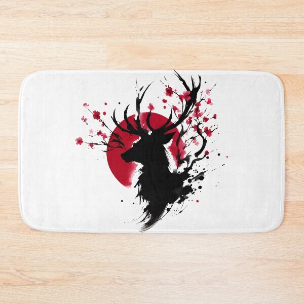 Item preview, Sumie Japanese Brushstroke Sakura flowers Deer Antlers designed and sold by TomFrontierArt.