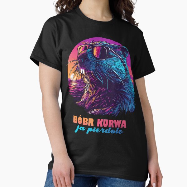Vista previa del artículo con la obra «Synthwave Bobr Bober Kurwa Sí pierdole Biber», diseñado y vendido por TuuliTuule.