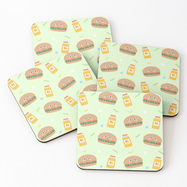 Item preview, Kids seamless pattern cute hamburger with ornage juice hand drawn green background designed and sold by nuchz.