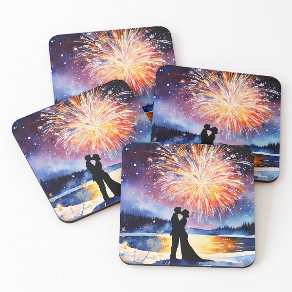 Item preview, couple kissing underneath fireworks designed and sold by soulfulpalette.