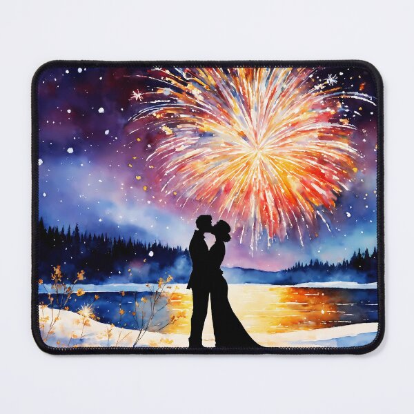Item preview, couple kissing underneath fireworks designed and sold by soulfulpalette.