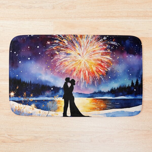 Item preview, couple kissing underneath fireworks designed and sold by soulfulpalette.