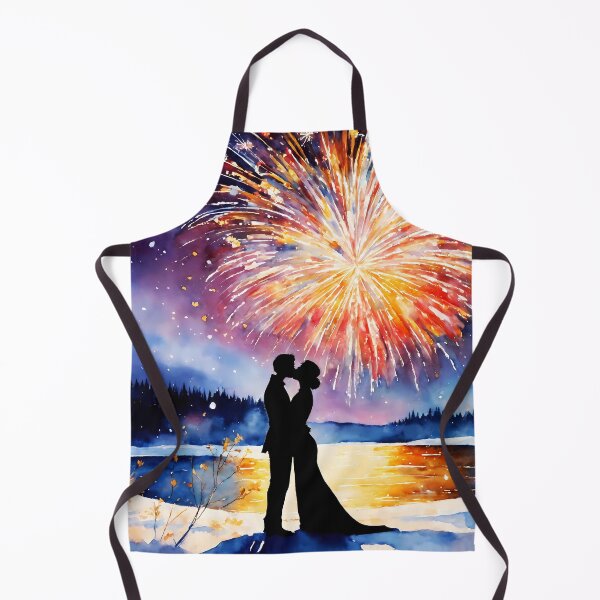 Item preview, couple kissing underneath fireworks designed and sold by soulfulpalette.