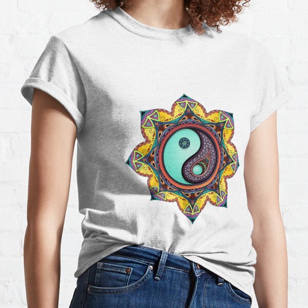 Ladies Yoga Shirt Yin Yang Heart Small Print Organic Tee T-Shirt