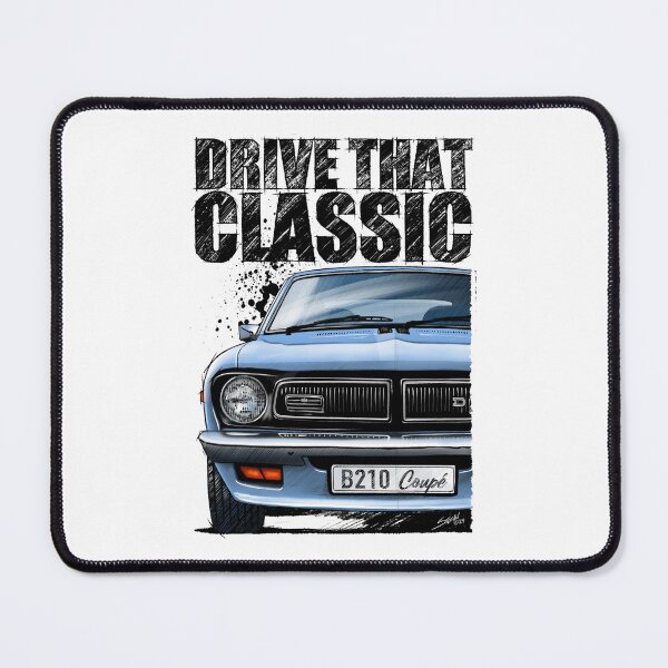 Item preview, Drive That Classic featuring the Iconic Datsun B210 in blue. (light coloured background) designed and sold by Petrolhead T-Shirts and Art.