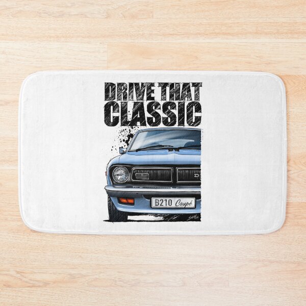 Item preview, Drive That Classic featuring the Iconic Datsun B210 in blue. (light coloured background) designed and sold by Petrolhead T-Shirts and Art.