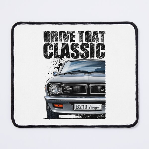 Item preview, Drive That Classic featuring the Iconic Datsun B210 in silver. (light coloured background) designed and sold by Petrolhead T-Shirts and Art.