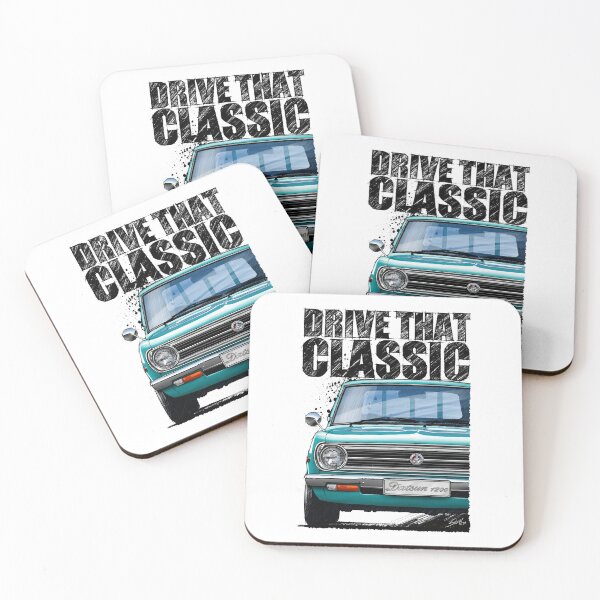 Item preview, Drive That Classic featuring the Iconic Datsun 1200 in turquoise. (light coloured background) designed and sold by Petrolhead T-Shirts and Art.