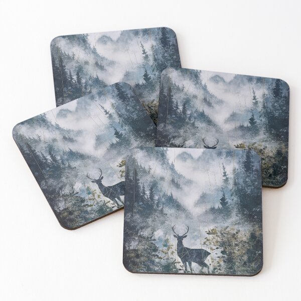 Item preview, Deer in a foggy mountain forest designed and sold by Tajdi.