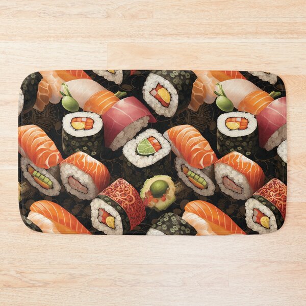Item preview,  Pattern with appetizing sushi. Rolls with rice and fish. Stylized Japanese sushi. designed and sold by SculpterioShop.