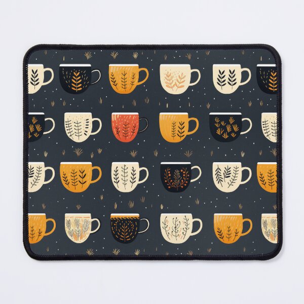 Item preview, Cozy autumn pattern with cups and dried plants on dark background. Warm pastel pattern, autumn atmosphere with cups of hot drinks and autumn plants. designed and sold by SculpterioShop.