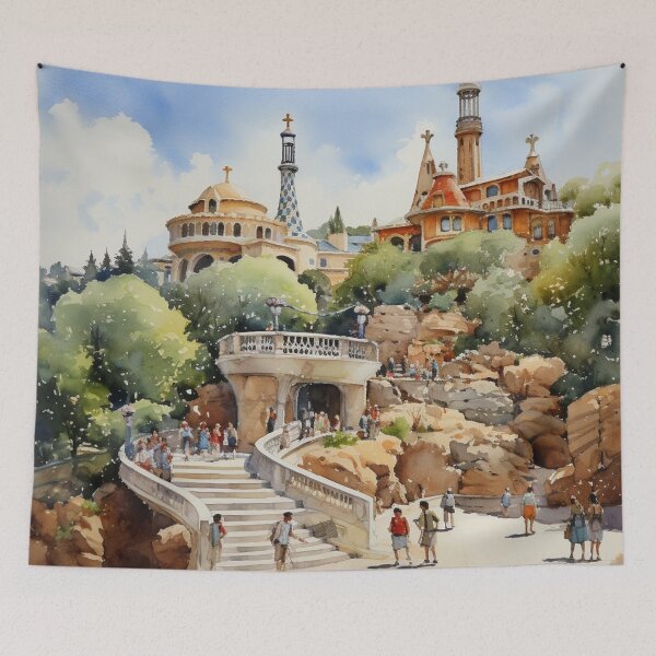 Item preview, A Watercolor Design of the Park Güell - Barcelona - Spain designed and sold by Sketch-Shack.
