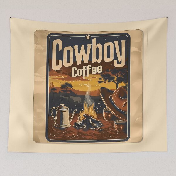 Item preview, Rustic Cowboy Coffee Campfire Art Print designed and sold by David Balzen.