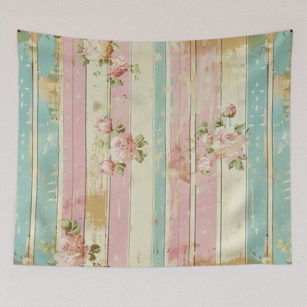 Item preview, Teal and Pink Flowers and Stripes Shabby Chic Faded Antique Moody Floral Victorian Style designed and sold by AmandaArcane.