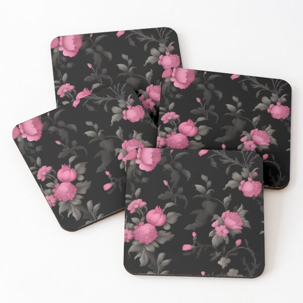 Item preview, Pink Flowers and Leaves on Black Background designed and sold by MrKATORSKI.