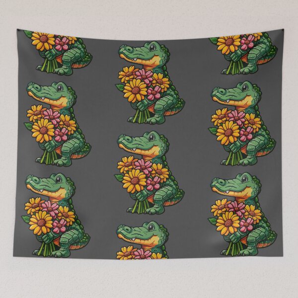 Aperçu de l'œuvre Crocodile tenant des fleurs créée et vendue par VelvetRoom.