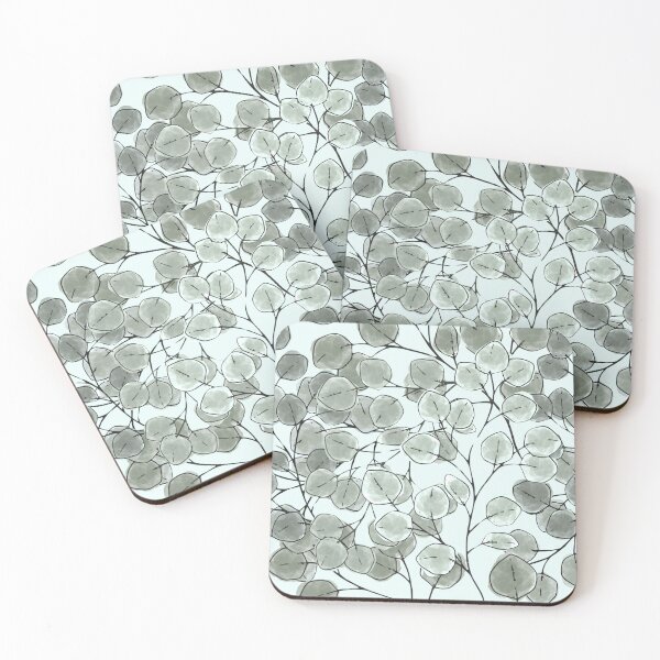 Item preview, Red Box Eucalypt Leaves on Sage Green designed and sold by studio2940.