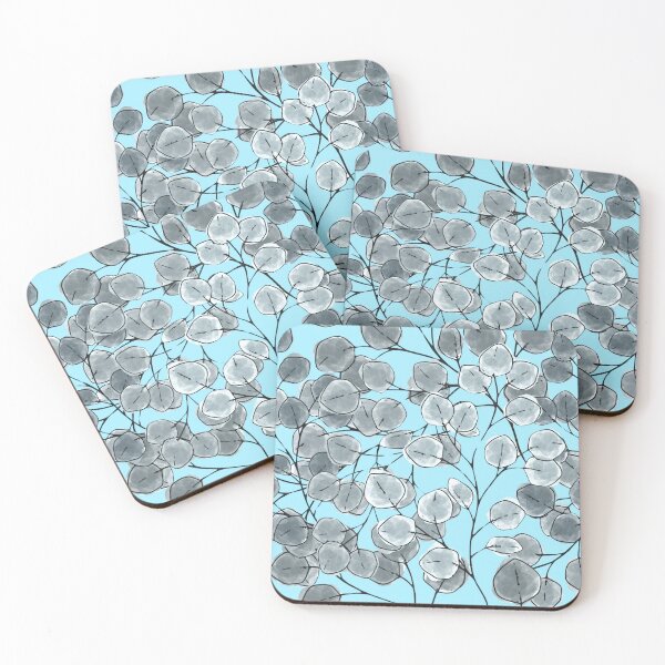 Item preview, Red Box Eucalypt Leaves on Sky Blue designed and sold by studio2940.