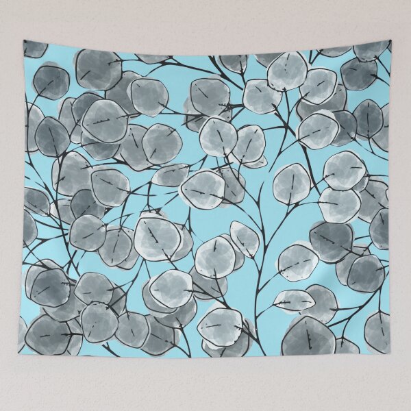 Item preview, Red Box Eucalypt Leaves on Sky Blue designed and sold by studio2940.