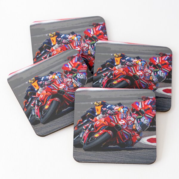 Item preview, Enea Bastianini going flat through a corner on his 2024 MotoGP motorcycle being chased by his rivals abstract designed and sold by Rodissimus1984.