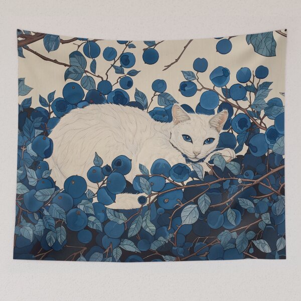 Item preview, Cat in the Blueberry Bush Block Print designed and sold by wyntera.