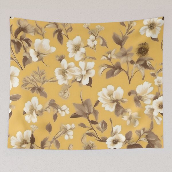 Item preview, White Floral Pattern With Yellow Flower Wallpaper designed and sold by MrKATORSKI.