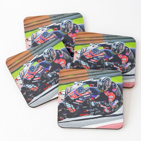 Item preview, Maverick Vinales racing in the corners on his 2024 MotoGP motorcycle watercolor designed and sold by Rodissimus1984.