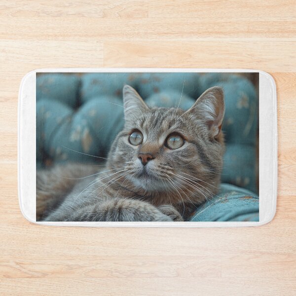 Item preview, Charming Grey Parlour Cat with Cyan Accents - Contemporary and Trendy designed and sold by Shirtastically.