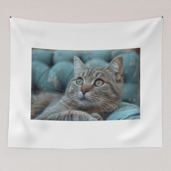 Item preview, Charming Grey Parlour Cat with Cyan Accents - Contemporary and Trendy designed and sold by Shirtastically.