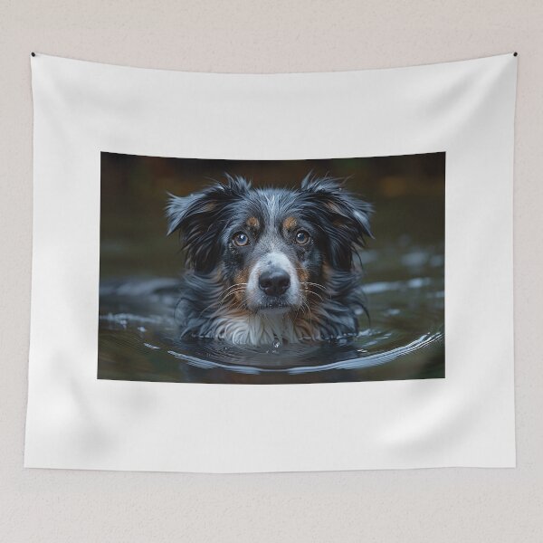 Item preview, Adorable Dog at the Tranquil Lake with Indigo-Cobalt Reflections designed and sold by Shirtastically.