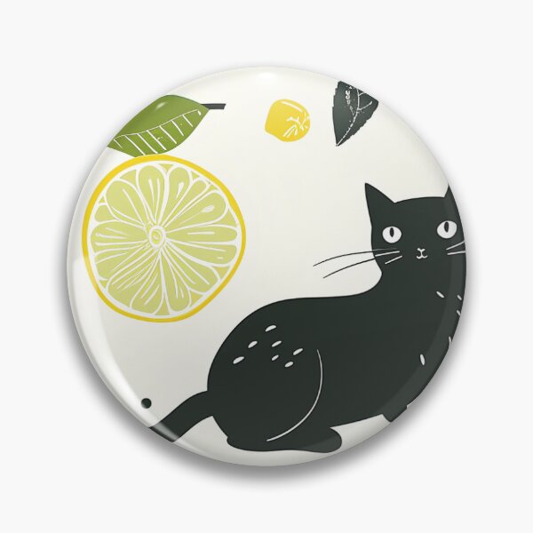 Item preview, Black cat and lemon Pattern,  cat pattern, Spring Pattern, Floral, lemon, yellow, green designed and sold by Nordic Ch.