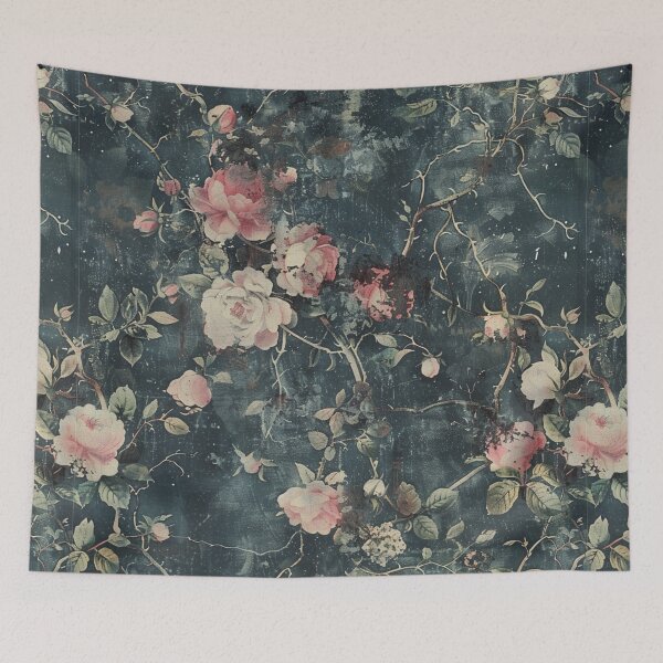 Item preview, Dark Pink and Navy Blue Hues Shabby Chic Faded Antique Moody Floral Victorian Style designed and sold by AmandaArcane.