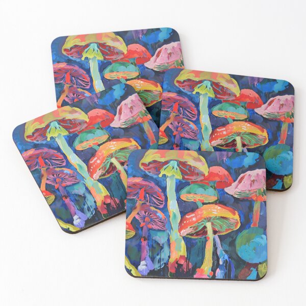 Item preview, Abstract Mushroom Symphony - Vibrant Fungal Ensemble Against Bold Background designed and sold by OlfactoART Studio.