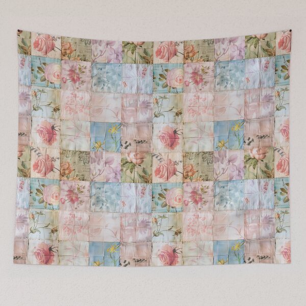 Item preview, Whimsical Feminine Rose Garden Patchwork Quilt Antique Shabby Chic Handmade Needlepoint Style designed and sold by AmandaArcane.