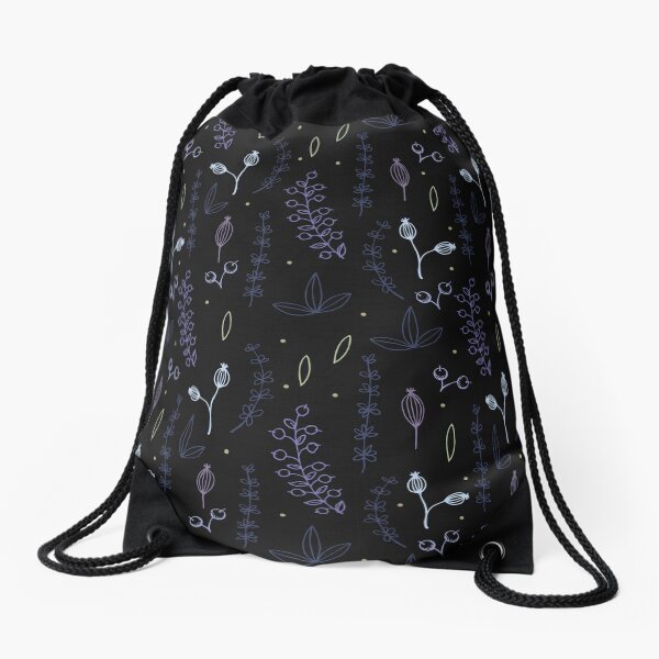 Hand drawn black and blue pattern Drawstring Bag