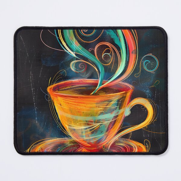 Item preview, Radiant Brew- Vibrant Swirls of Color Rise from Steaming Coffee Cup Expressive Brushstrokes designed and sold by OlfactoART Studio.